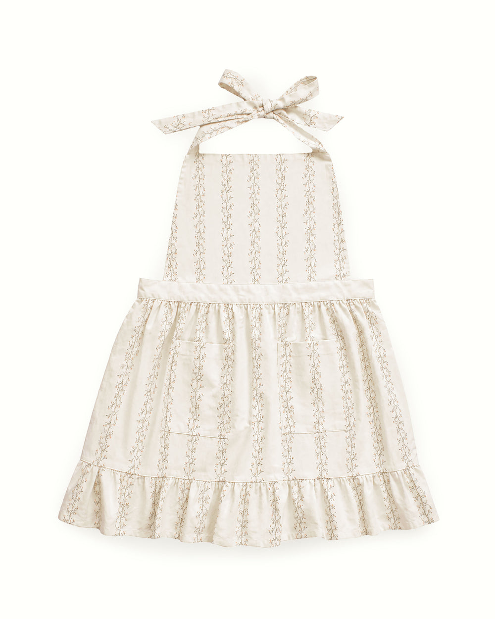 Premium cotton women’s cooking apron featuring a hand-drawn floral print, front pockets, and adjustable waist and neck ties for a comfortable fit.