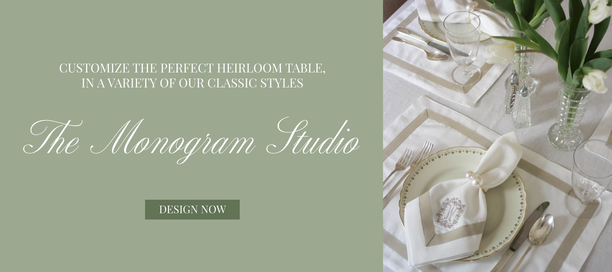 The Monogram Studio is perfect for customizing embroidered table linens and kitchen decor. Perfect for Mother's Day gifts, monogrammed linens and decor bring a heirloom touch to any home or gift