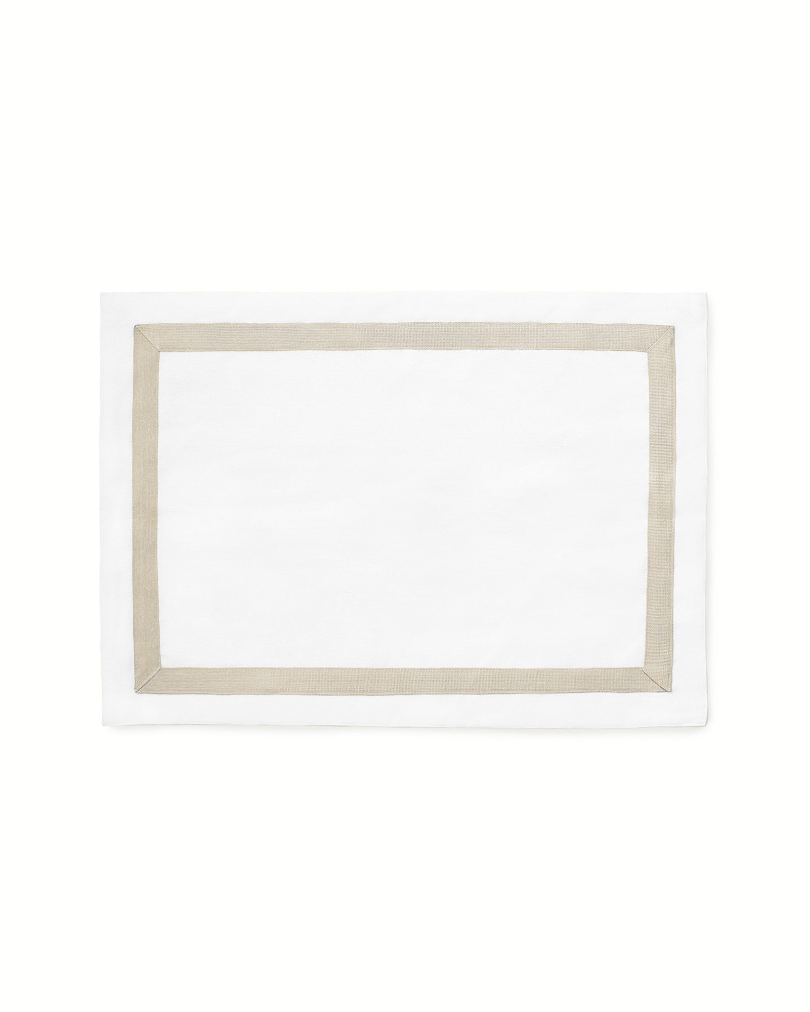 Monogrammed napkin and matching placemat set in elegant white organic cotton with a stylish beige border. Perfect for weddings, housewarming gifts, hostess gift, gift for wife