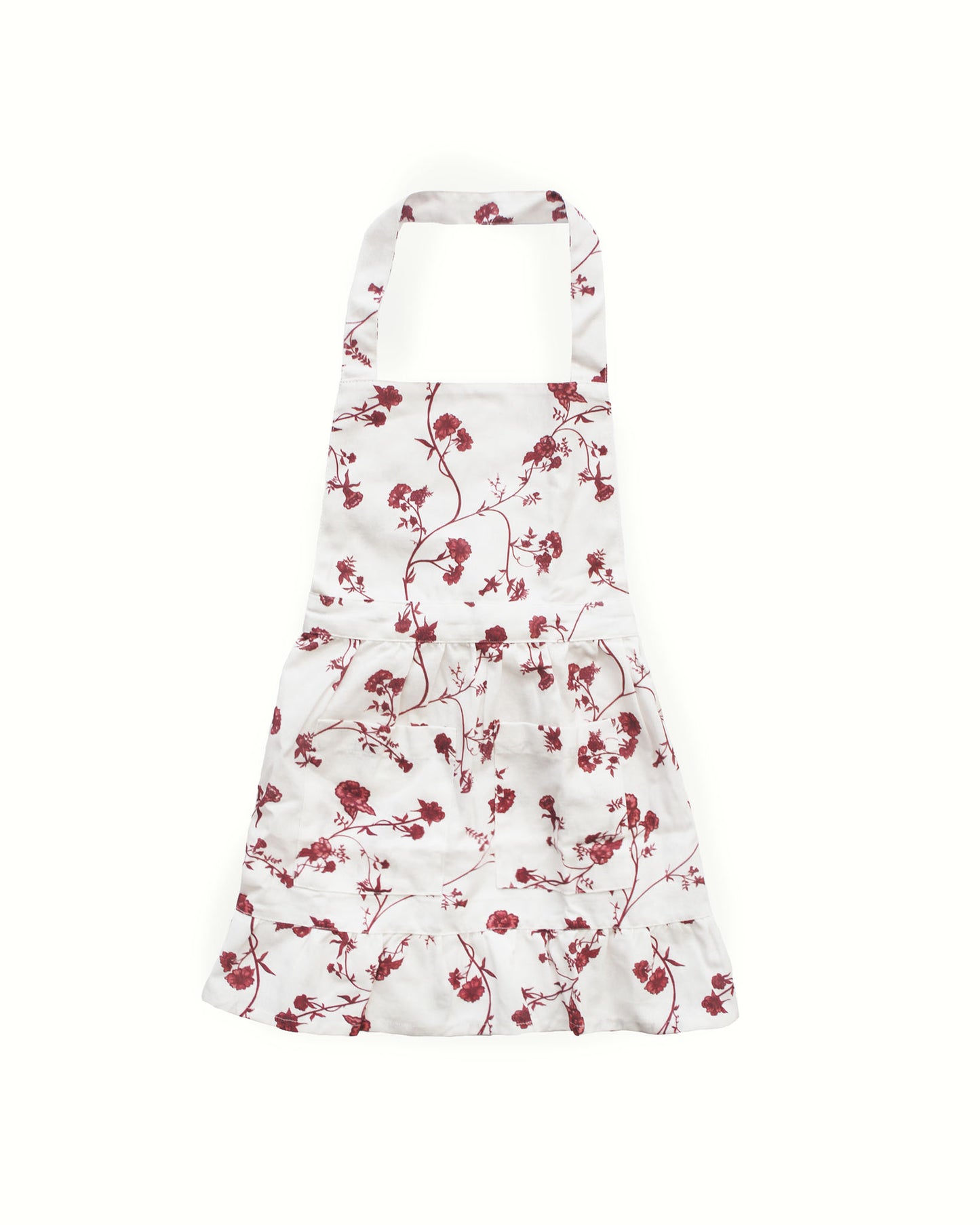 Organic cotton children’s apron featuring hand-drawn florals and adjustable ties for comfort. Comes with matching mommy apron