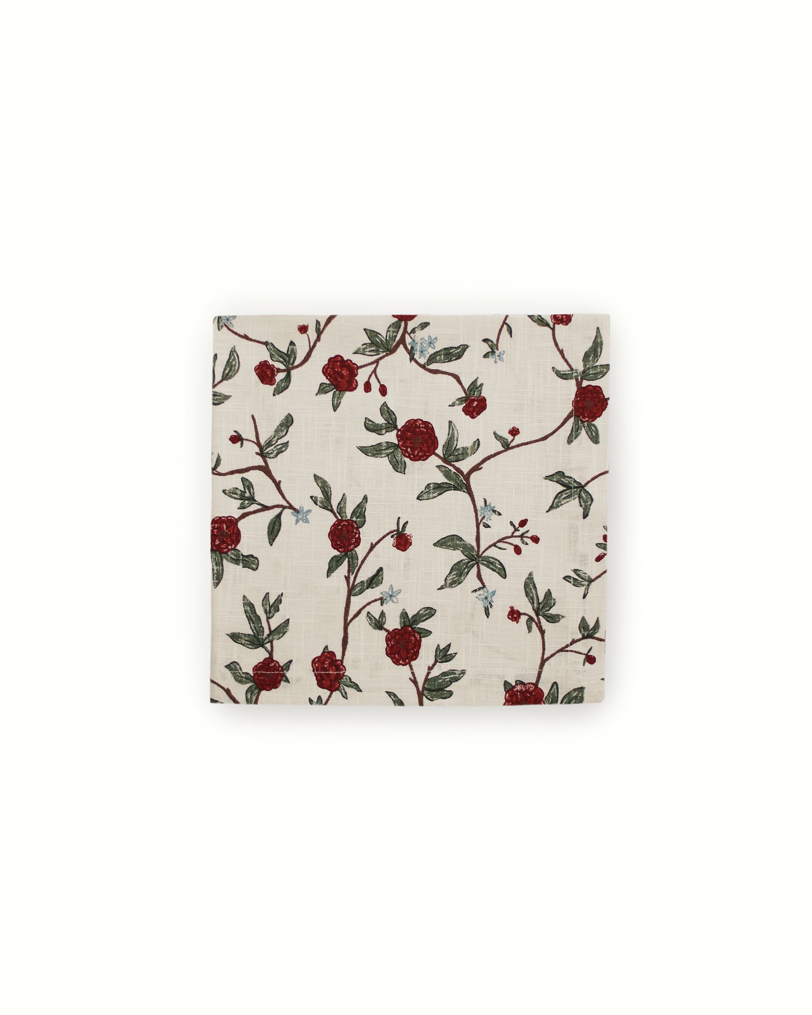 Festive holiday dinner napkins in red floral cotton print.