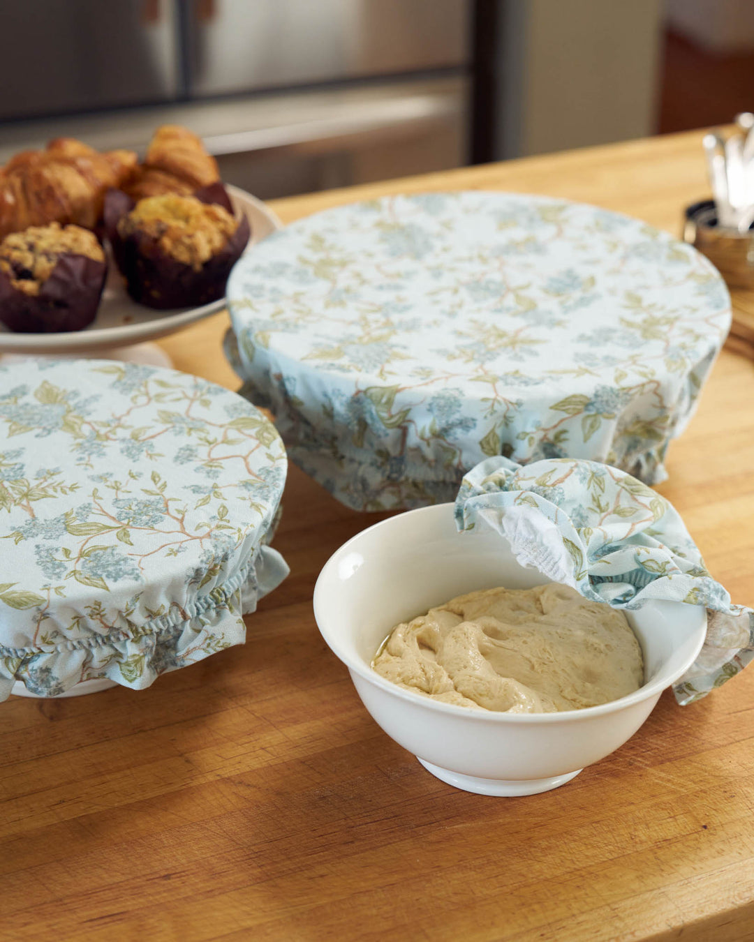 Breathable cotton bowl covers in set of 3, perfect for sourdough baking, hosting, and eco-friendly kitchens.