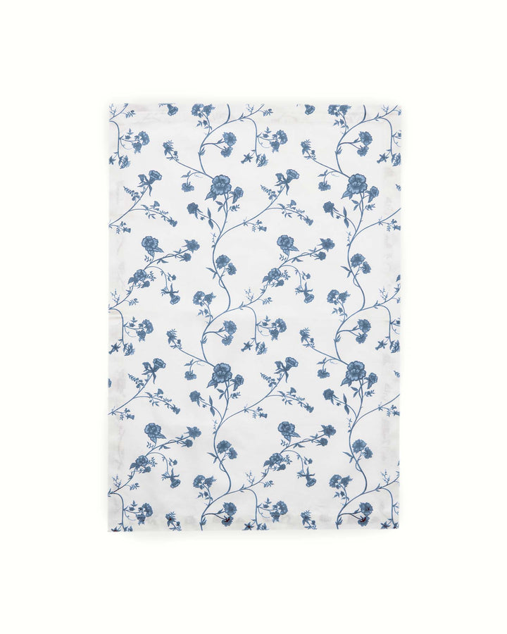 Blue and white Garden Vine dish towel made from 100% cotton, inspired by antique Delft pottery and Southern living kitchens.