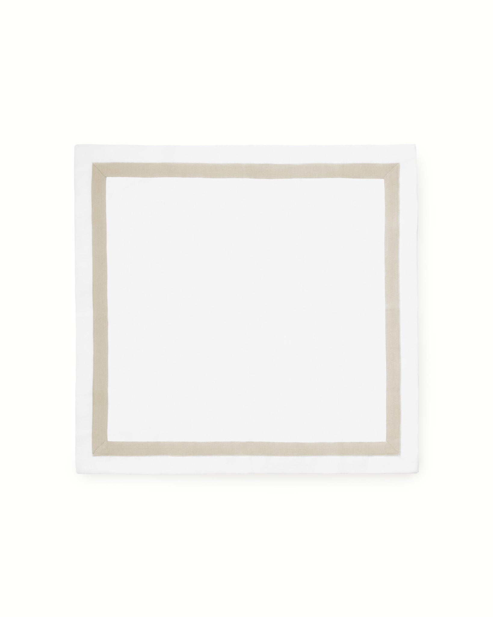Enhance your dining with our set of four monogrammed  white linen napkins with beige trim. Made from soft, high-quality cotton (20”x20”), they add elegance to any table—perfect for Easter, Christmas gatherings, or weddings.