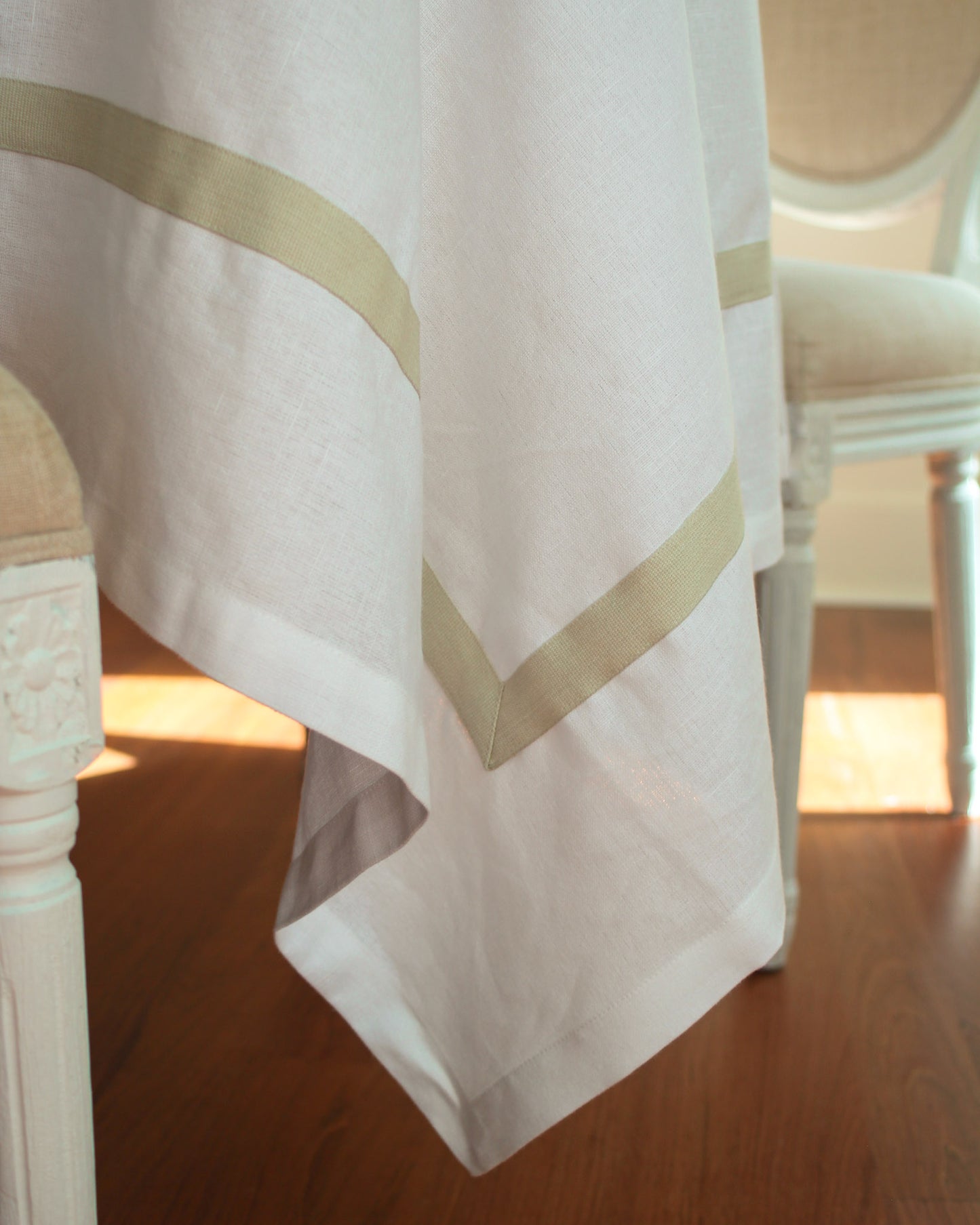 Minimalist cotton-linen tablecloth styled for a rehearsal dinner, holiday gathering or Easter brunch