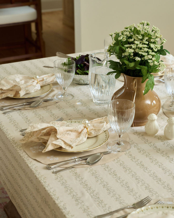 Meadow Stripe cotton napkins for spring weddings, Easter tablescapes, fall entertaining, and Thanksgiving dinner.