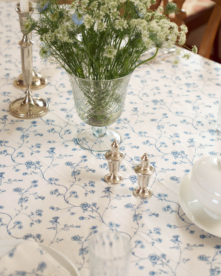 Garden Vine Delft Blue Floral Cotton Tablecloth