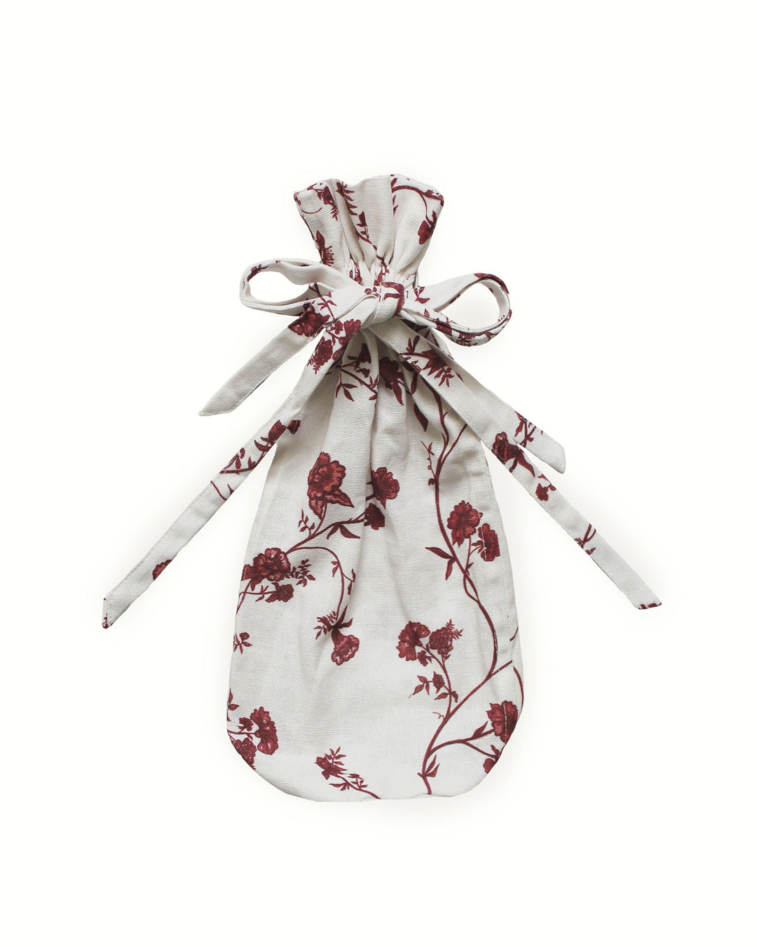 Floral cotton wine bag featuring a simple drawstring tie, crafted sustainably in India.