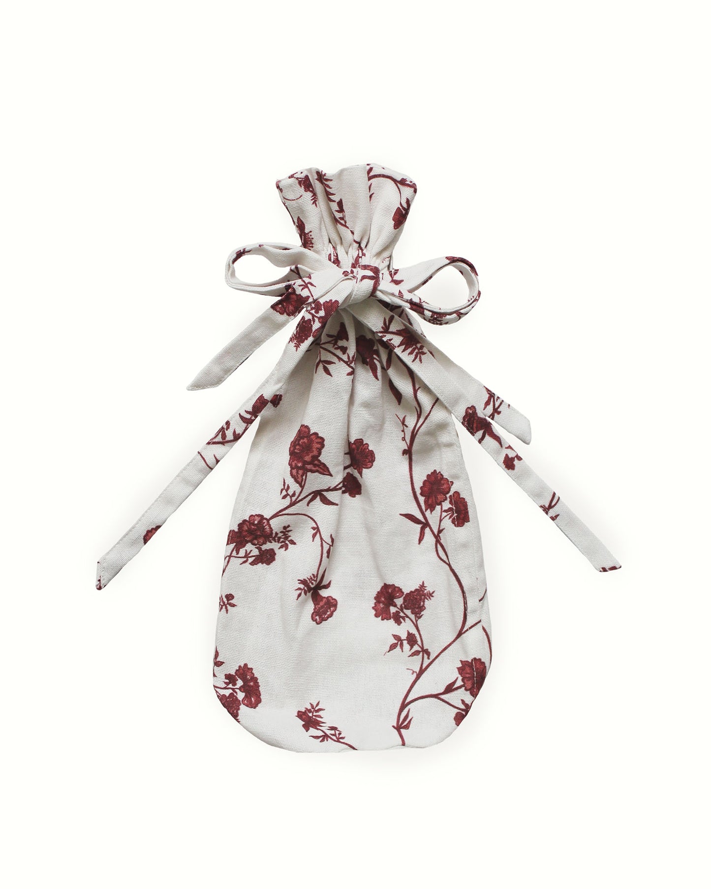 Floral cotton wine bag featuring a simple drawstring tie, crafted sustainably in India.
