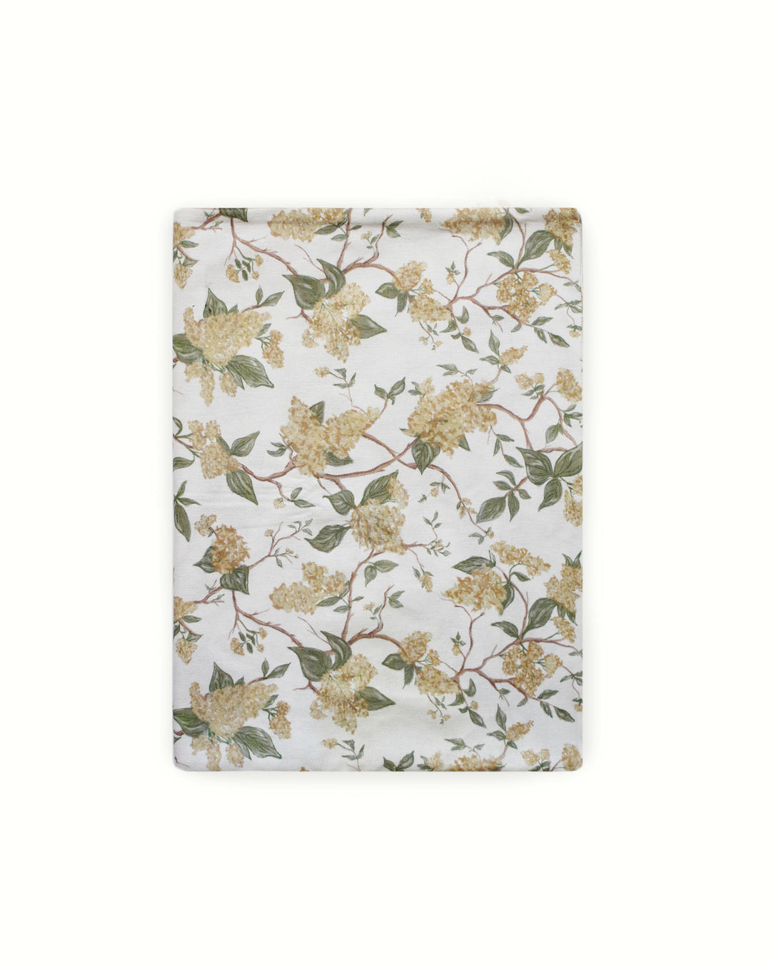 Extra-long floral table runner available in 18x104 and 18x120 inches, perfect for seating 8 to 12 guests. This beautiful spring linen features a hand-drawn yellow flower and green leaf pattern on a soft cotton base. Ideal for wedding receptions, large holiday dinners, and seasonal gatherings. The non-toxic, eco-friendly dye and organic cotton fabric make it a premium choice for the conscious host. Elevate your tablescape with a runner designed to fit even the largest dining tables.