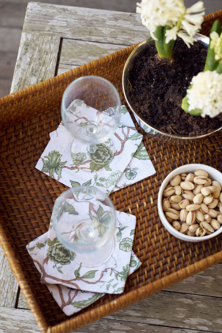 Hand-drawn floral cocktail napkins set, perfect for bar styling, drinks, and thoughtful housewarming gifts.