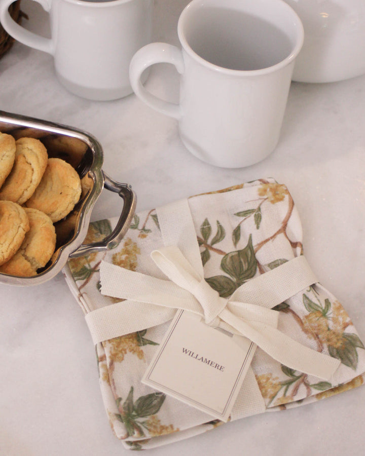 Organic cotton cocktail napkins with hand-drawn print