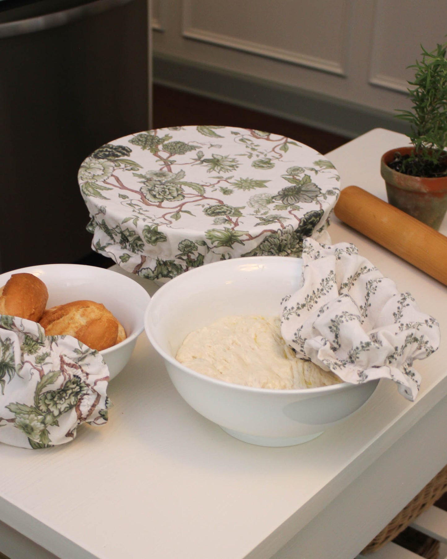 Sustainable floral kitchen bowl covers, set of three sizes, perfect alternative to plastic wraps