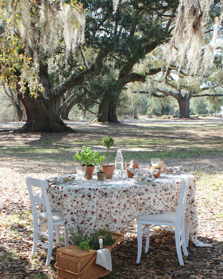 Red and Green Botanical Print Table Cover featuring a French Country Print. This Rectangle Tablecloth comes in two generous sizes: 66x104 and 66x120 inches. Ideal for Easter Table Decor, a Mother's Day Brunch, or as a Christmas Table Cloth Rectangle. This Floral Cotton Table Cloth is a perfect Mother's Day Gift for Mom, Auntie, or Hostess. The Grand Millennial Decor style adds joy and cheer to any spring or summer gathering.
