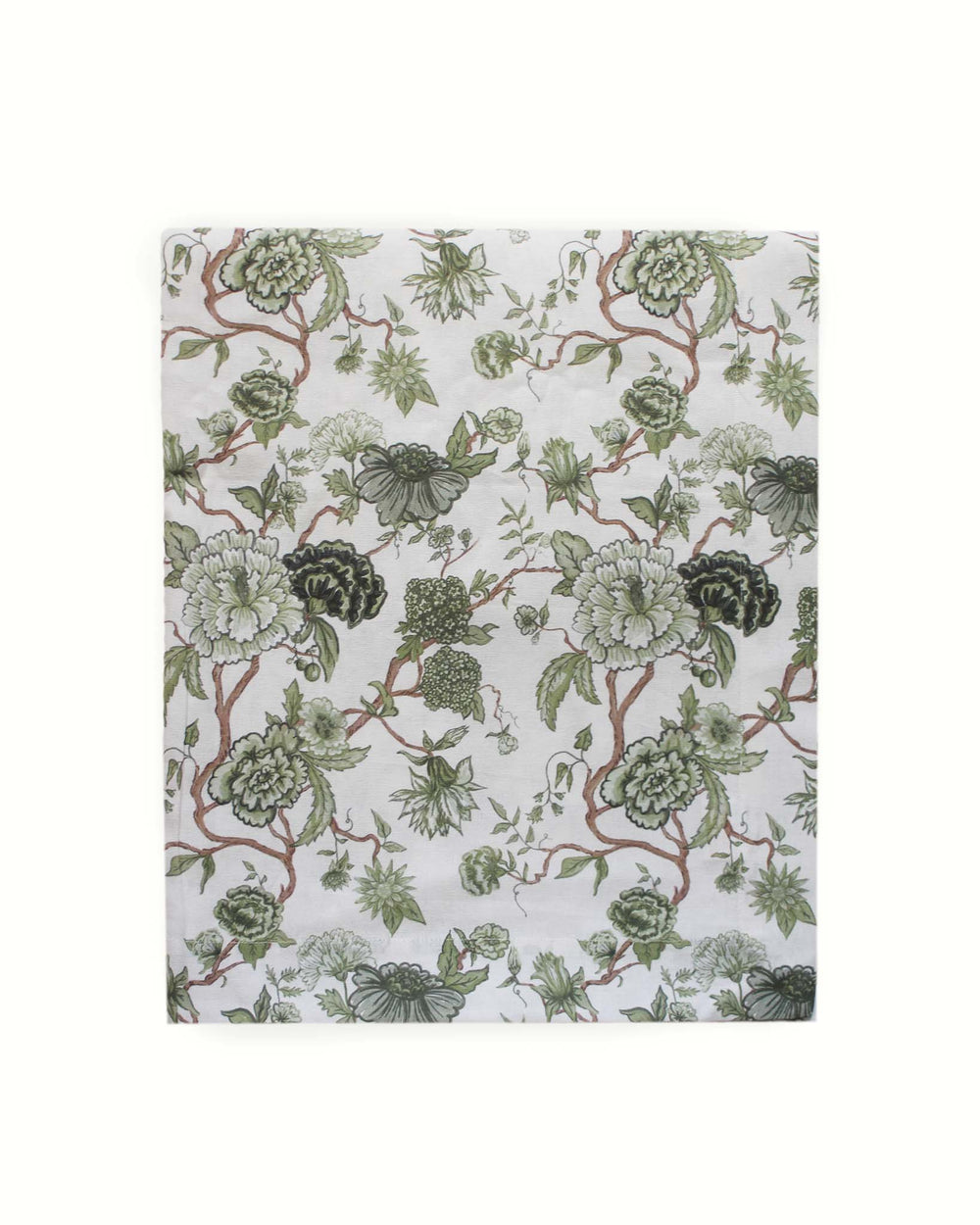 Green floral Florence tablecloth in cotton, soft drape and Charleston-inspired print for coastal and Southern living table settings.