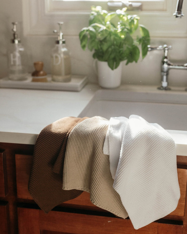 Sorrento White Cotton Knit Kitchen Towel, Set of 2