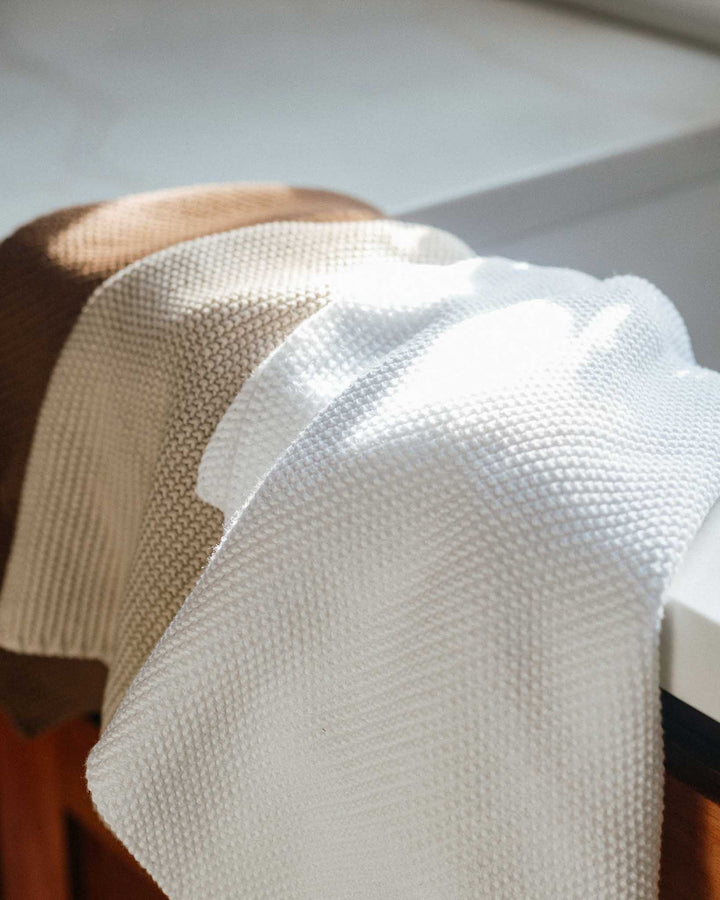 Sorrento White Cotton Knit Kitchen Towel, Set of 2
