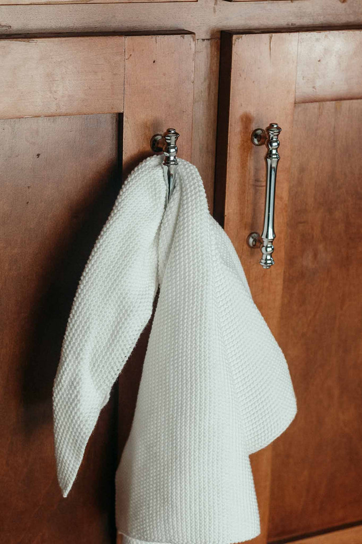 Sorrento White Cotton Knit Kitchen Towel, Set of 2