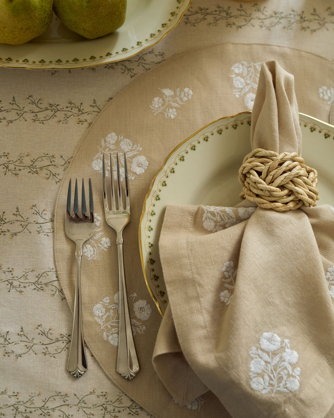 heirloom embroidered table linens for fall hosting