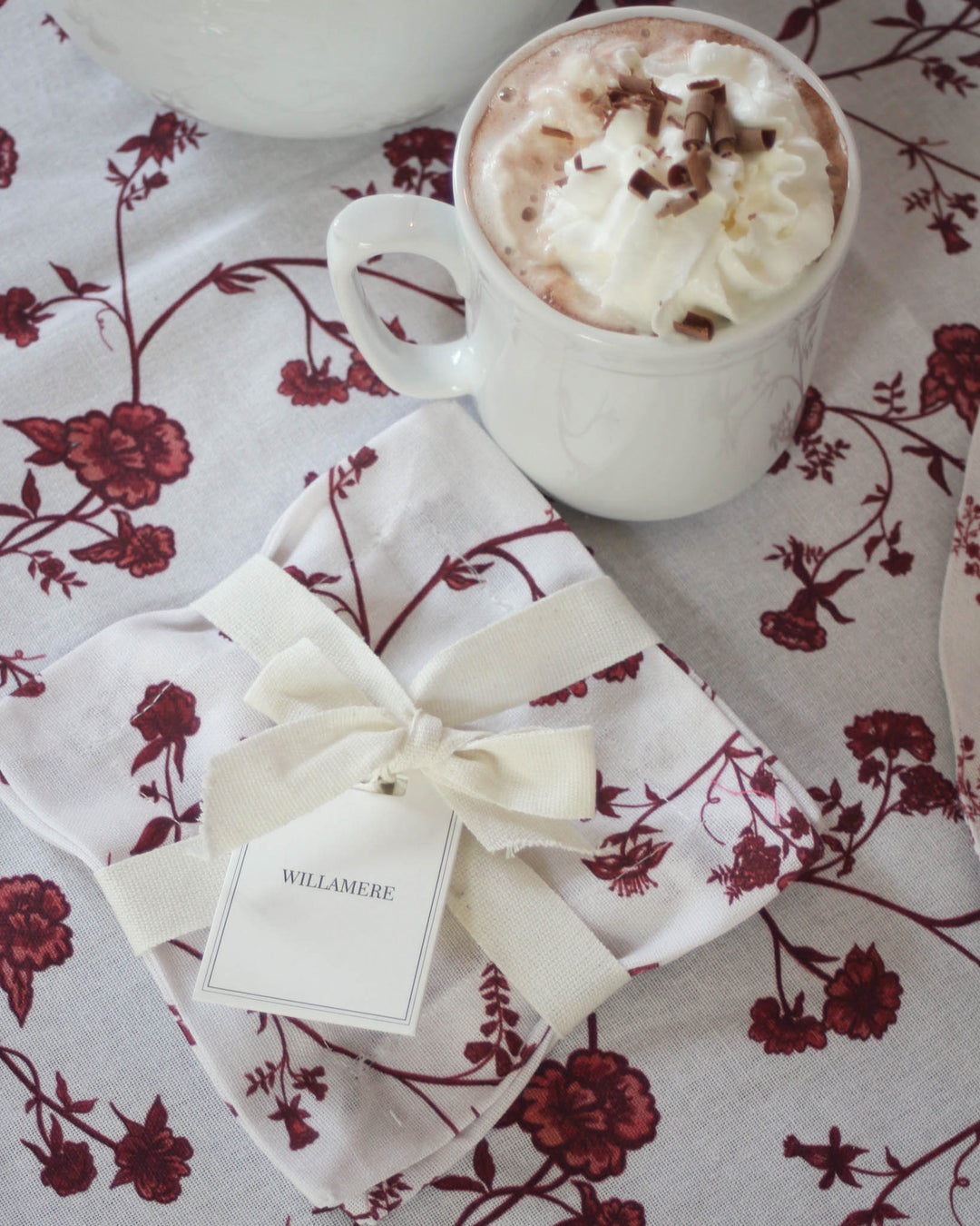 red and white floral cocktail napkin holiday hostess gift
