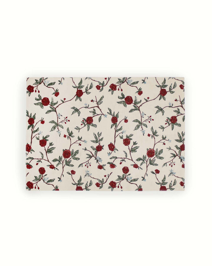 Bring a touch of French country charm to your dining room with these red and green floral placemats. The classic red and vine pattern creates a warm, inviting feel for every meal. These 14.5x20 inch rectangle placemats are made from soft, durable cotton and are fully washable. Ideal for a traditional kitchen, these reusable placemats add a storied look to your table. They make a wonderful housewarming gift or a beautiful addition to your own collection of cloth placemats.
