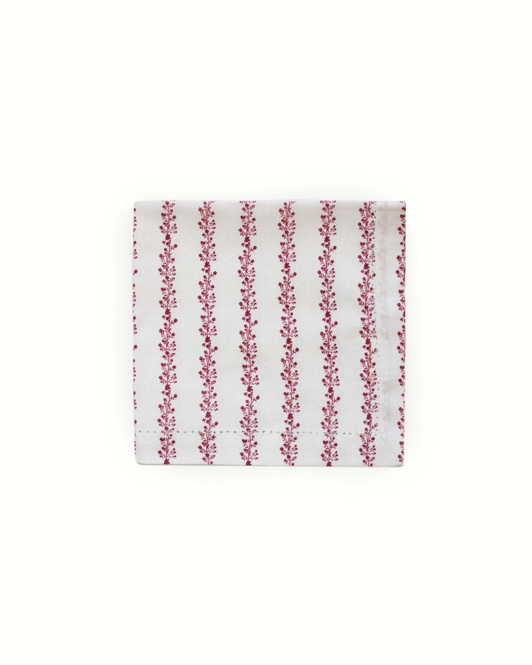 Embrace a French country aesthetic with these red stripe and floral print cotton napkins in a set of 4. Featuring intricate hand-drawn botanical illustrations layered over a subtle stripe pattern, these 20x20 inch napkins complement a coastal grand millennial decor style. Use them for holiday brunch or a rehearsal dinner to create an eye-catching wedding table decor theme. They make a delightful housewarming gift or a gift for a chef, baker, or sister who loves hosting with premium cotton.