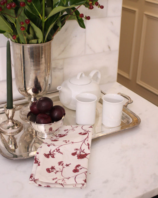 Floral organic cotton tea towel designed to bring warmth and charm to your kitchen decor.
