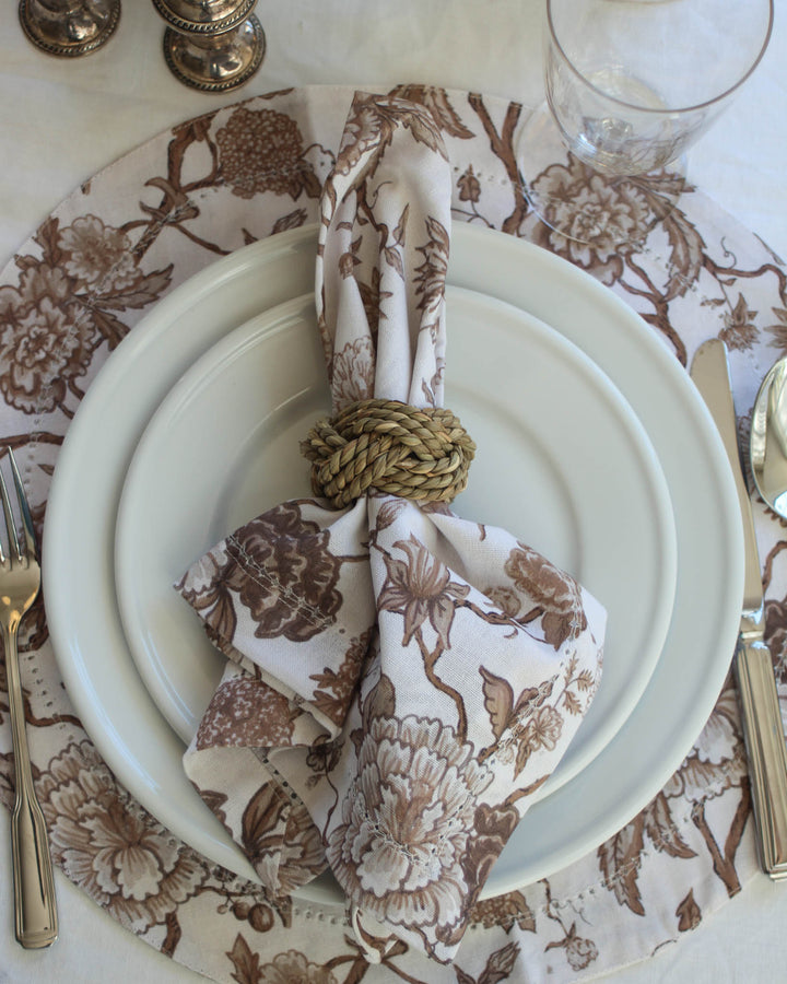 Brown floral reusable napkins set, perfect for dinner parties, hosting, and thoughtful housewarming gifts.
