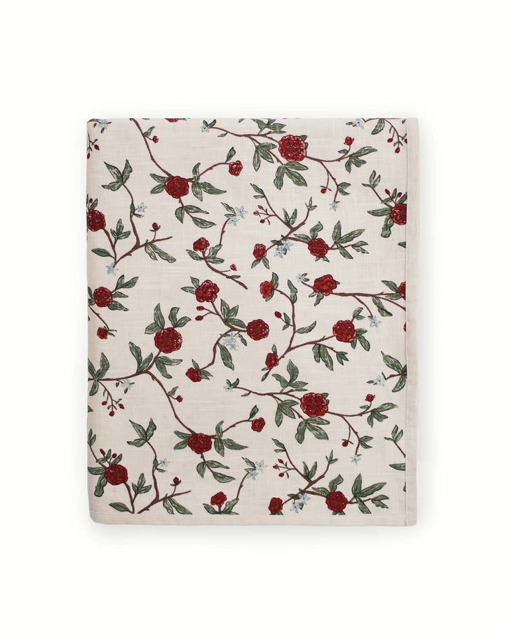 William Morris Inspired Print rectangle tablecloth. This Red Table Cloth features a Red and Green Botanical Print available in 66x104 and 66x120. Ideal for Christmas Table Cloth Rectangle use or a bright Spring Table Decor setup. A perfect Mother's Day Gift for Mom, Auntie, or Baker. This Floral Cotton Table Cloth provides an exquisite drape, making it a focal point for Easter Table Decor and upscale garden parties.