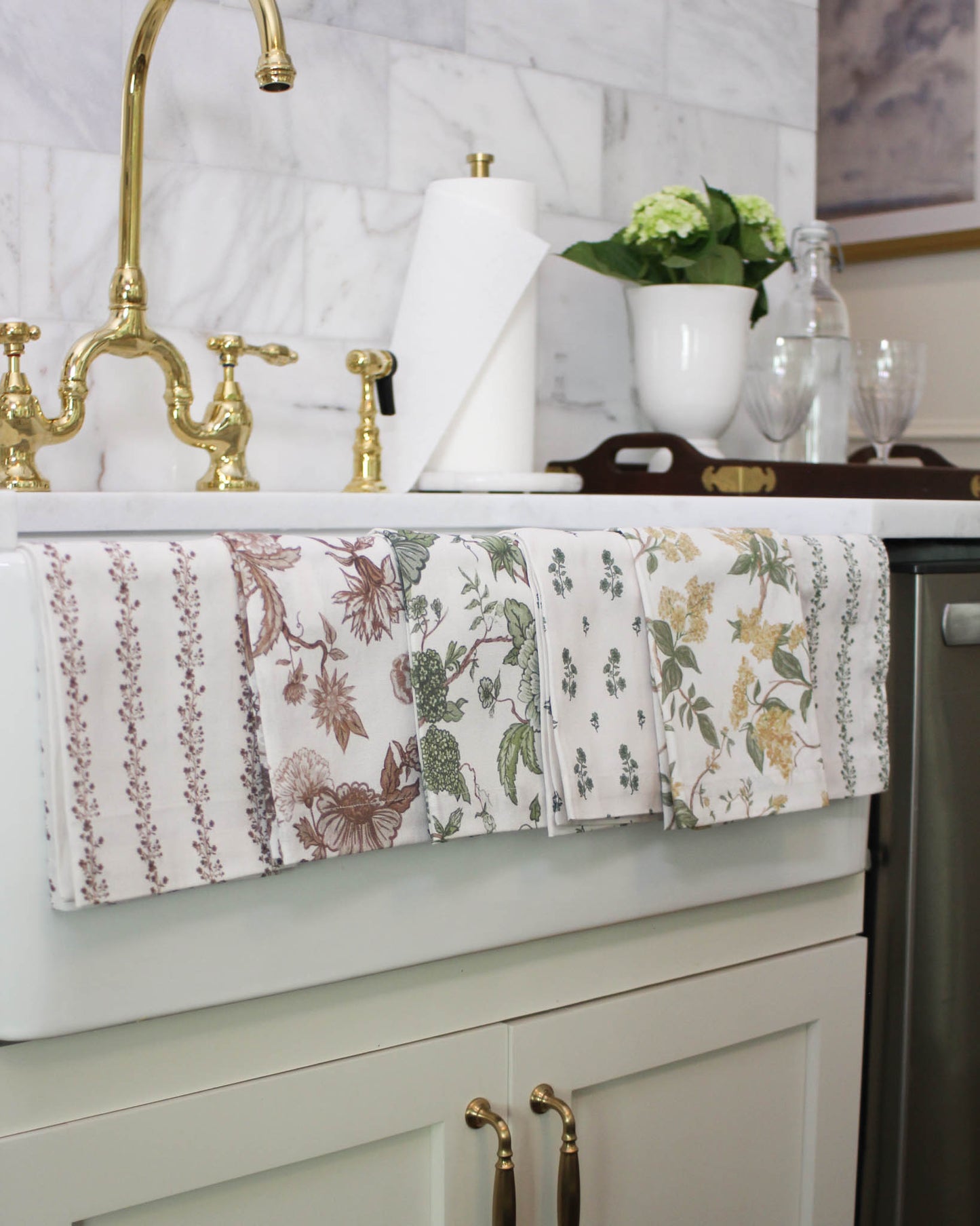 assorted collection of beautiful tea towels in floral prints