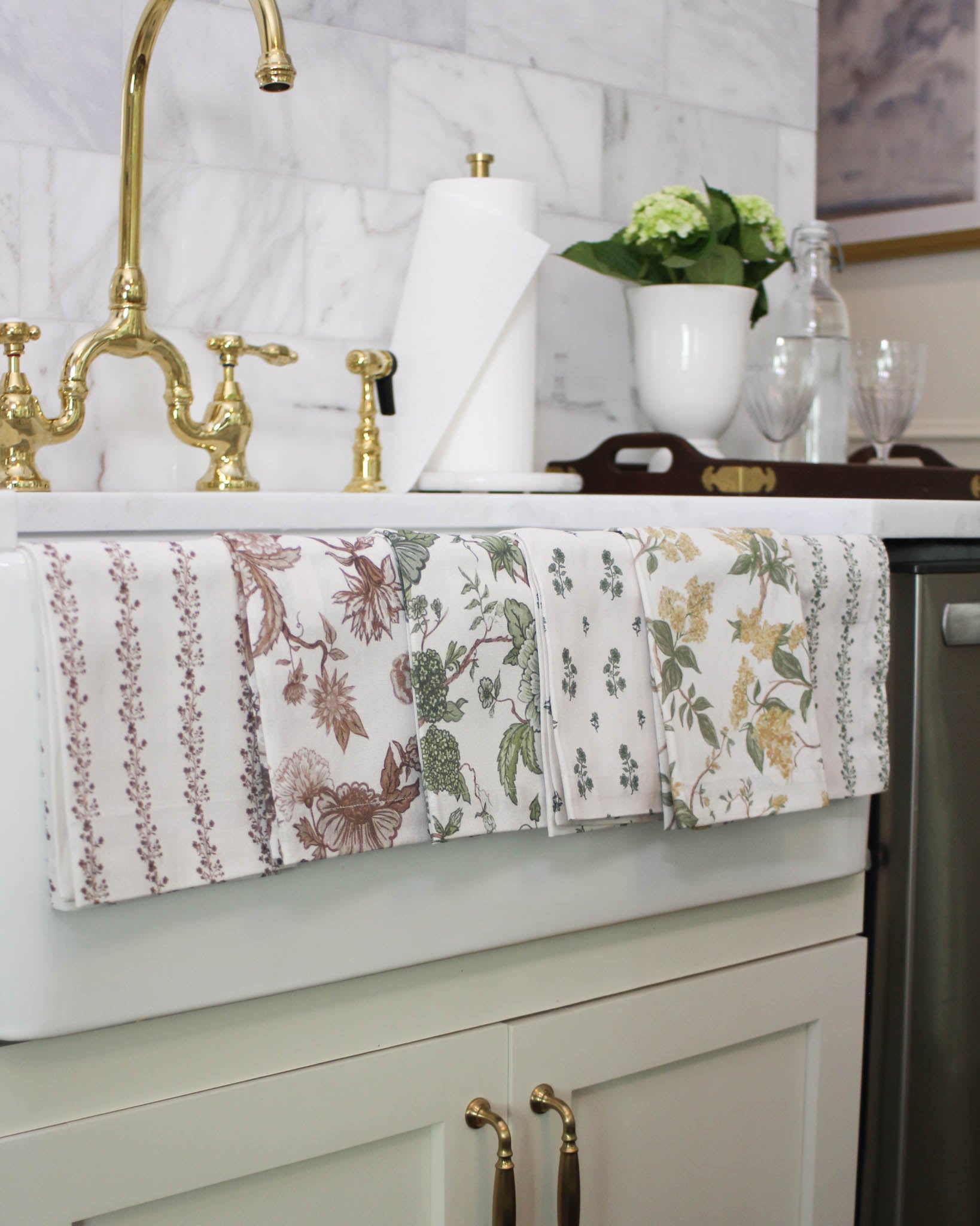 assorted collection of beautiful tea towels in floral prints