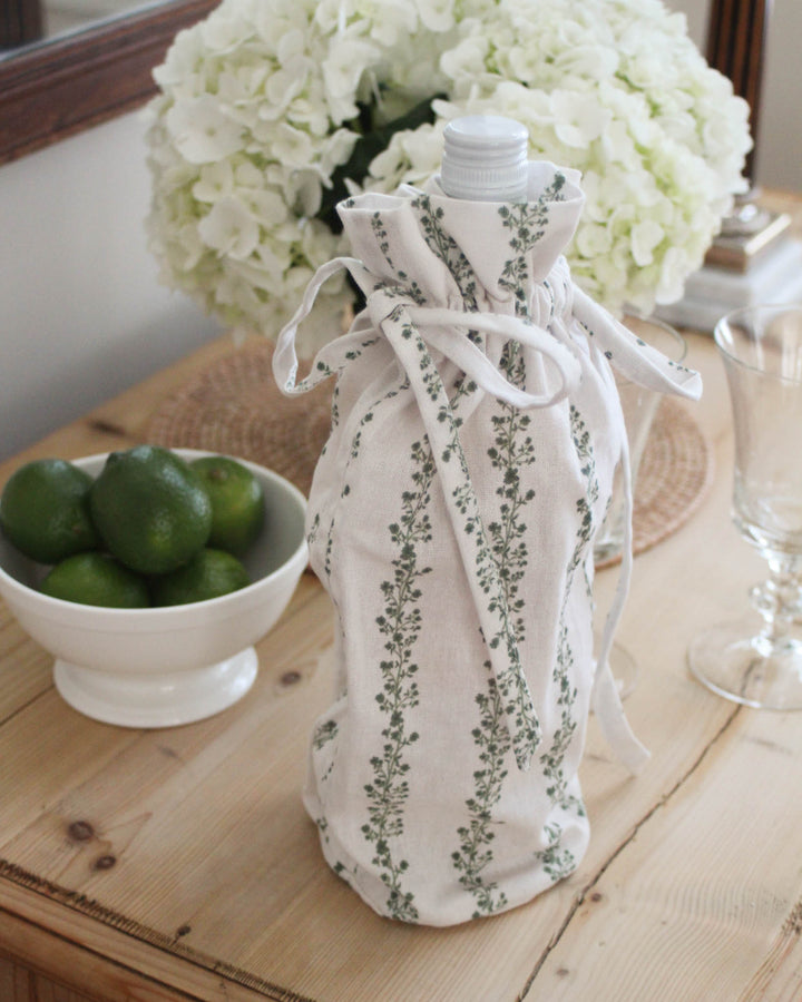 Floral cotton wine bag perfect for housewarming gifts and bringing bottles to gatherings.