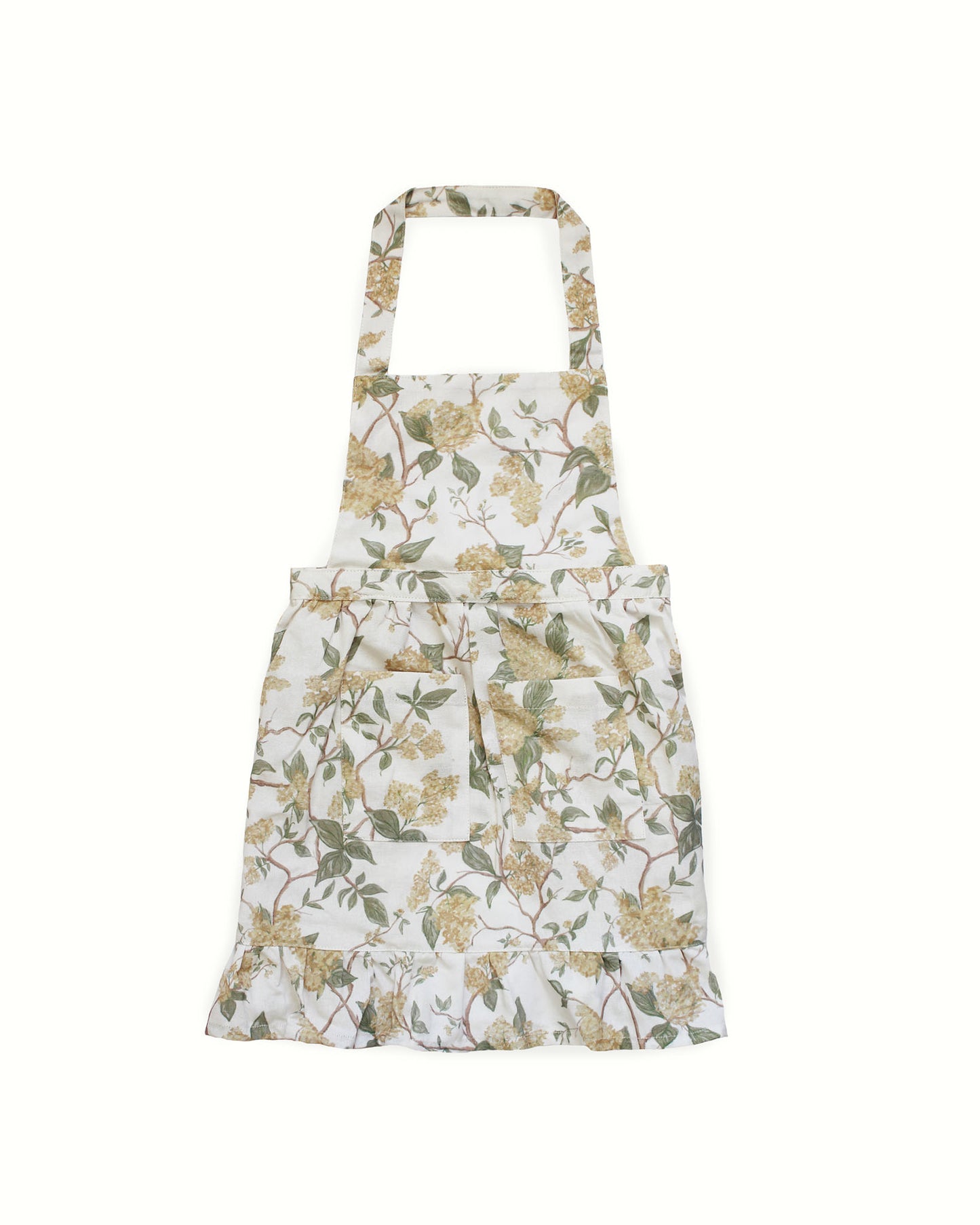 Little Hyacinth kids apron in organic cotton and marigold floral print